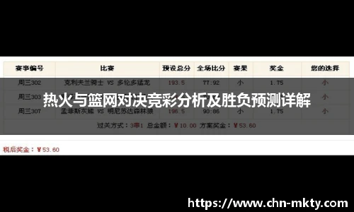 热火与篮网对决竞彩分析及胜负预测详解